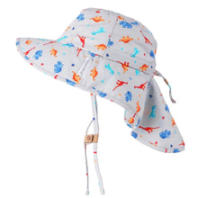 Load image into Gallery viewer, Kids UPF50+ Patterned Sun Hat with Neck Cape- Multi Dinosaur

