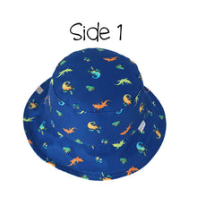 Load image into Gallery viewer, Kids UPF50+ Patterned Sun Hat - Blue Chameleon/Tropical
