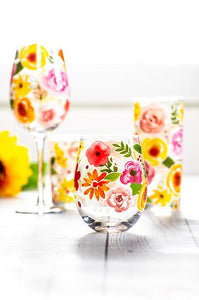 Bold Floral Stemless Glass