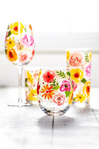 Bold Floral Stemless Glass
