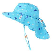 Load image into Gallery viewer, Kids UPF50+ Patterned Sun Hat with Neck Cape- Blue Whale
