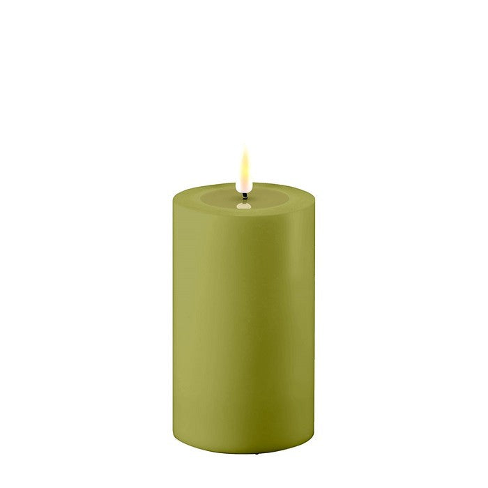 Olive Green LED Outdoor Candle, 3 x 5