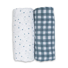 Load image into Gallery viewer, Lulujo Cotton Muslin Swaddle Blankets 2 pack Stars + Gingham