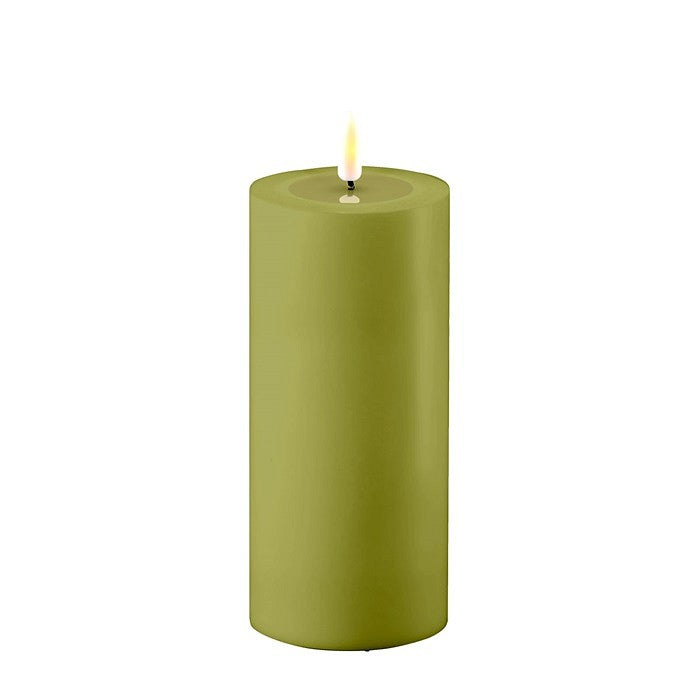 Olive Green LED Outdoor Candle, 3x6
