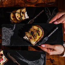 Load image into Gallery viewer, Highland Cow Slate Mini Cheeseboard + Knife Set