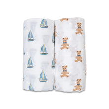 Load image into Gallery viewer, Vintage Bears & Sailboats - Cotton Swaddle 2 Pack