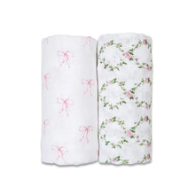 Load image into Gallery viewer, Bows & Rose Trellis - Cotton Swaddle 2 Pack