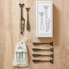 Load image into Gallery viewer, Gun Metal Bow Charcuterie Essentials Cheese Knives - Set of 2