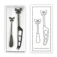 Load image into Gallery viewer, Gun Metal Bow Charcuterie Essentials Cheese Knives - Set of 2