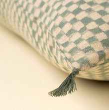 Load image into Gallery viewer, Block Print Check Linen Pillow, Blue