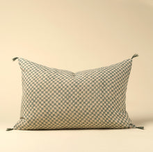 Load image into Gallery viewer, Block Print Check Linen Pillow, Blue