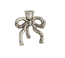 Load image into Gallery viewer, Silver Bowed Candle Holders