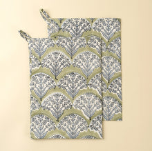 Load image into Gallery viewer, Sakura Block Print Tea Towel, Green