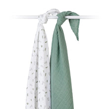 Load image into Gallery viewer, Lulujo Bunny & Fern Cotton Muslin Swaddle 2 Pack