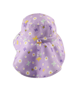 Kids UPF50+ Patterned Sun Hat with Neck Cape-Daisy