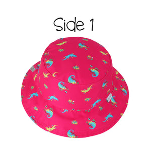 Kids UPF50+ Patterned Sun Hat - Pink Chameleon/Tropical