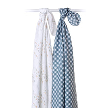 Load image into Gallery viewer, Lulujo Muslin Swaddle 2 Pack- Fish & Gingham