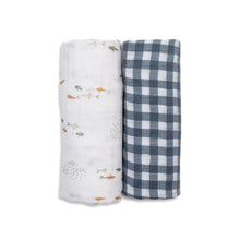 Load image into Gallery viewer, Lulujo Muslin Swaddle 2 Pack- Fish & Gingham