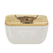 Load image into Gallery viewer, Highland Cow White Butter Dish