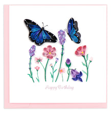 Load image into Gallery viewer, Flowers & Blue Butterflies Birthday Quilling Card