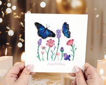 Load image into Gallery viewer, Flowers & Blue Butterflies Birthday Quilling Card