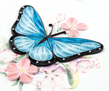 Load image into Gallery viewer, Blue Butterfly + Pink Florals Quilling Card