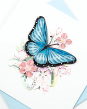 Load image into Gallery viewer, Blue Butterfly + Pink Florals Quilling Card