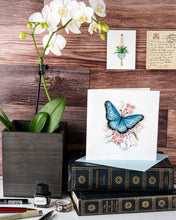 Load image into Gallery viewer, Blue Butterfly + Pink Florals Quilling Card