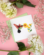 Load image into Gallery viewer, Hummingbird + Yellow Flowers Quilling Card