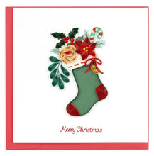 Load image into Gallery viewer, Christmas Stocking Bouquet Quilling Card