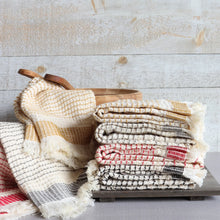 Load image into Gallery viewer, Pin Stripe Waffle Fringe Tea Towel, Dijon
