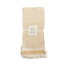 Load image into Gallery viewer, Pin Stripe Waffle Fringe Tea Towel, Dijon
