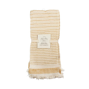 Pin Stripe Waffle Fringe Tea Towel, Dijon