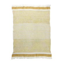 Load image into Gallery viewer, Pin Stripe Waffle Fringe Tea Towel, Dijon

