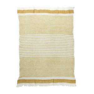 Pin Stripe Waffle Fringe Tea Towel, Dijon