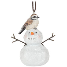 Load image into Gallery viewer, Bird On Snowman Ornament
