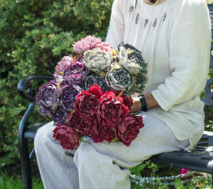 Open Peony Bouquet, Antiqued Purple