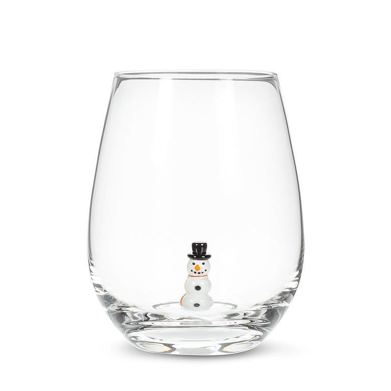 Snowman Icon Stemless Wine Glass
