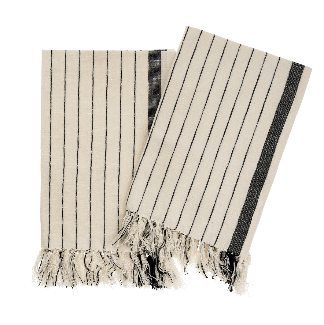 Pinstripe Hammam Hand Towels S/2, Black