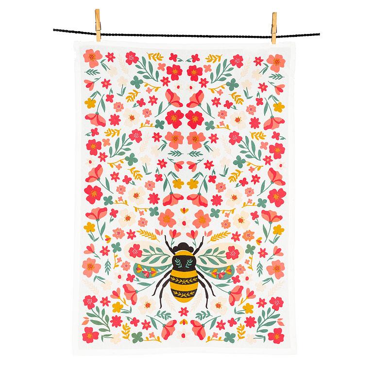 Floral Bees Tea Towel