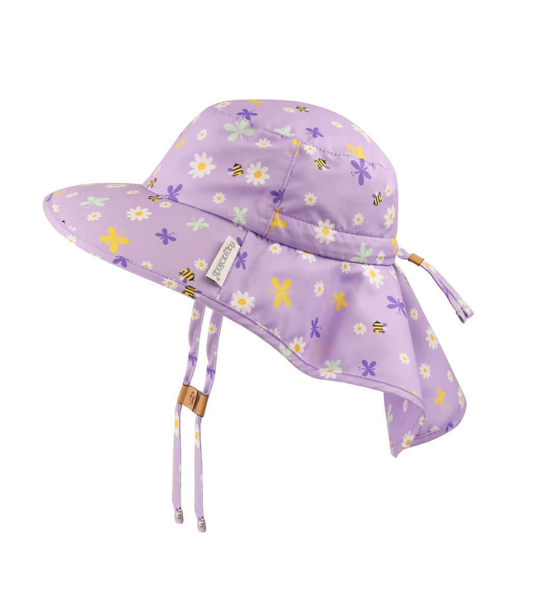 Kids UPF50+ Patterned Sun Hat with Neck Cape-Daisy