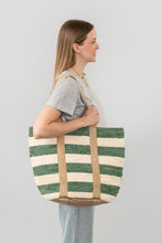 Load image into Gallery viewer, Beach Stripe Basket Tote, Seagreen
