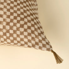 Load image into Gallery viewer, Block Print Check Pillow, Brown, 16x24"

