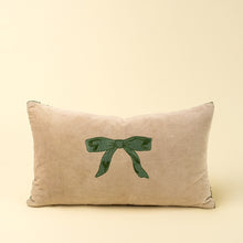 Load image into Gallery viewer, Velvet Bow Cushion, Green, 21x12"
