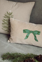 Load image into Gallery viewer, Velvet Bow Cushion, Green, 21x12"
