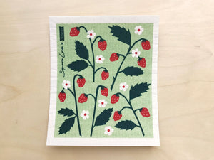 Strawberries on Mint Swedish DIshcloth
