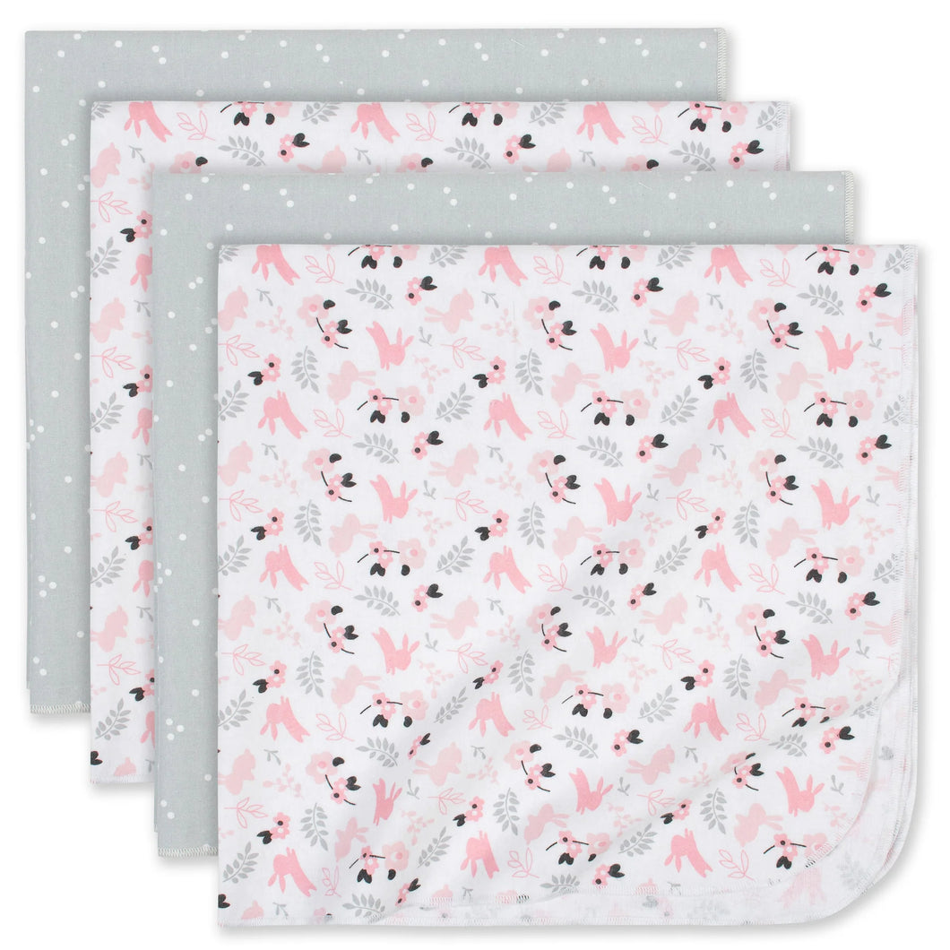 Just Born Bunnies Flannel Receiving Blankets, 4 pack