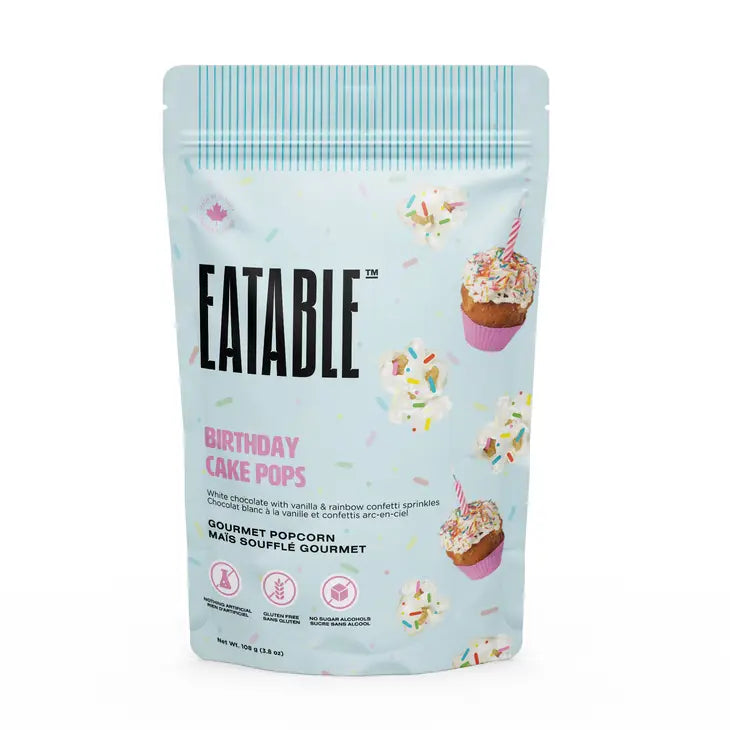 Eatable Birthday Cake Pops - White Chocolate Kettle Corn