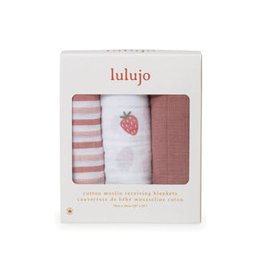 Lulujo Strawberry Cotton Receiving Blankets,  3 pack