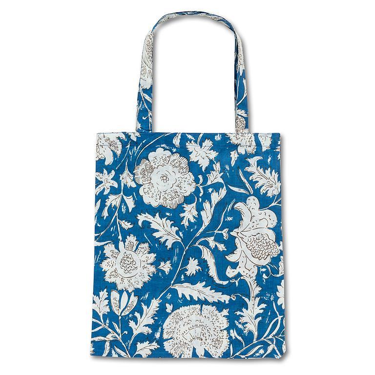 Simple Floral Tote, Ivory on Royal
